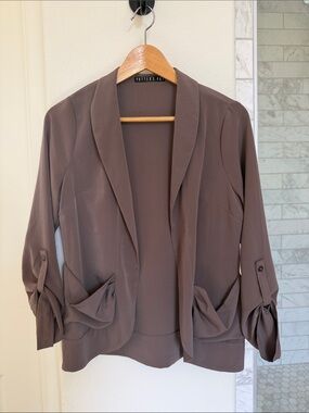 Potter's Pot Taupe Brown Open-Front Draped Blazer
